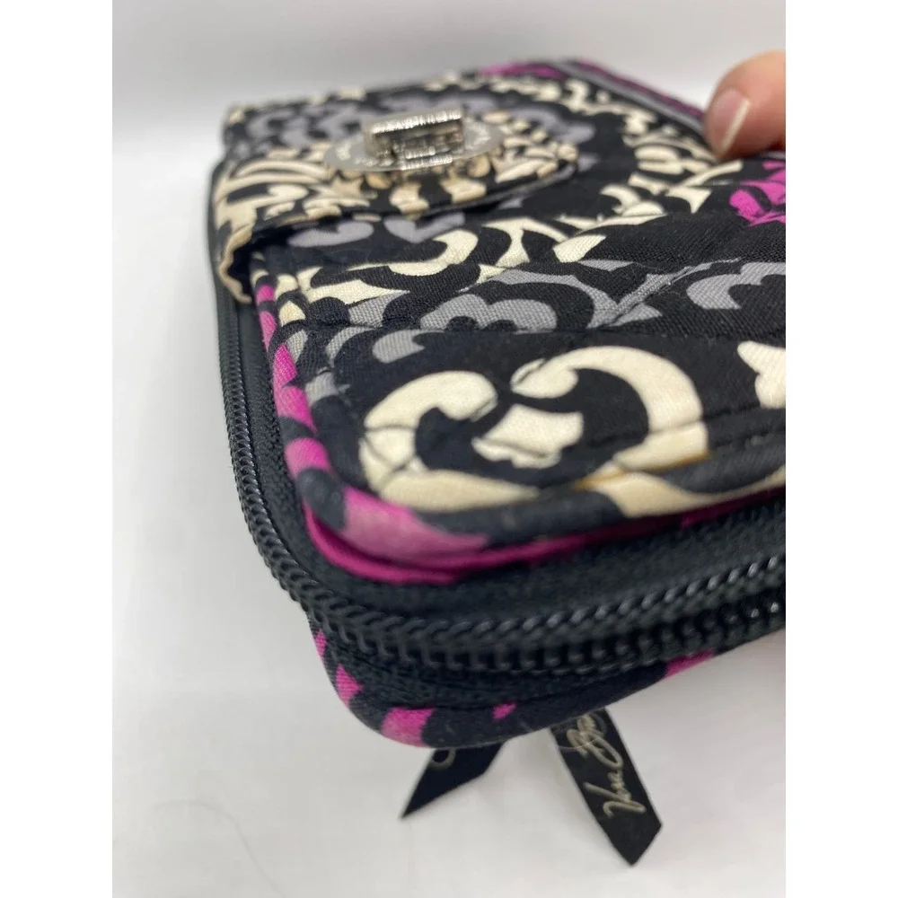 Vera Bradley Wallet Black Pink Grey Floral Zip Around Clutch‎ Purse - Picture 7 of 13